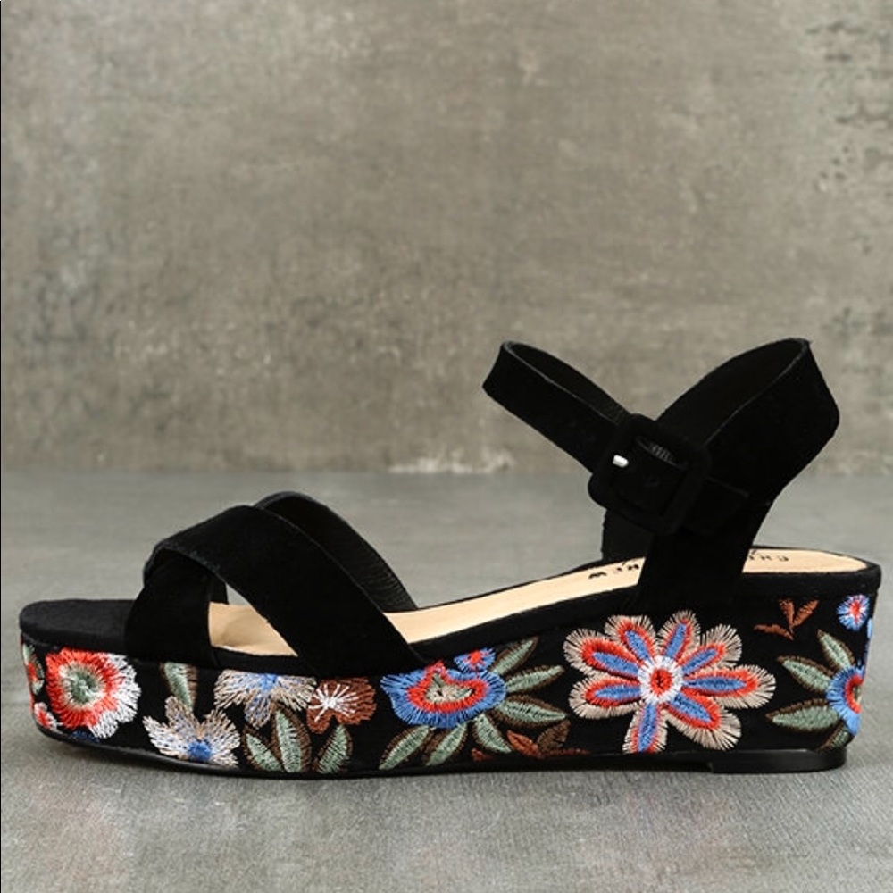 CHELSEA CREW FANCY BLACK SUEDE PLATFORM SANDALS